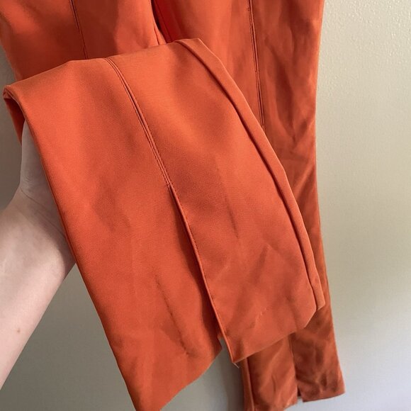 Zara Women XS Orange Stretch High Waist Front Slits Flare Pants Trousers - Picture 5 of 12